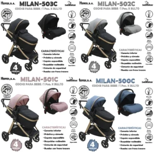 Coche MILAN-501C con Portabebés y Freno