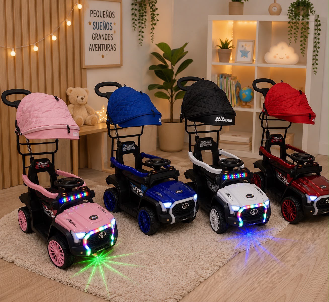 Carro Montable Toyota para Niños con Control Remoto, APP, Luces LED y Toldo Removible