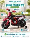 Mini moto eléctrica para niños DT roja con luces LED, 2 motores y rueditas auxiliares - Pañalera Buga